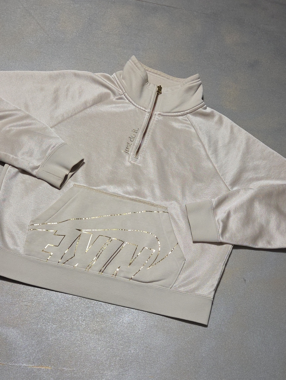 Nike Cream Half-Zip Pullover with Gold Accents
